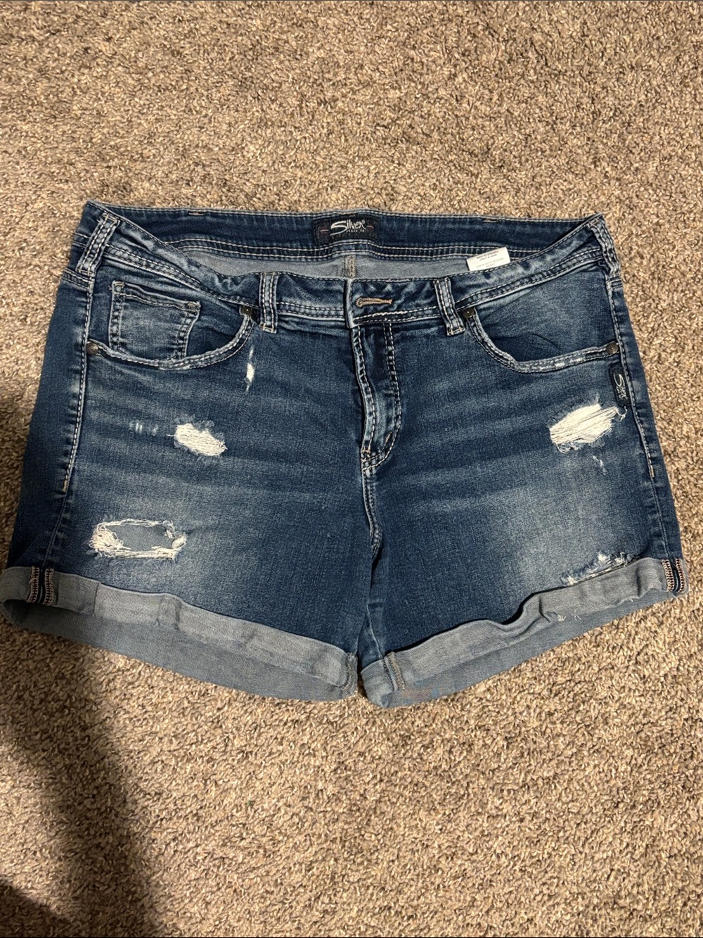 Silver Jeans Blue Distressed Rolled Cuff Denim Shorts